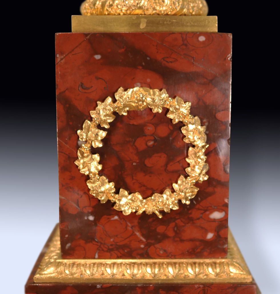 Thumbnail: Antique early 19th century French red marble and ormolu clock garniture