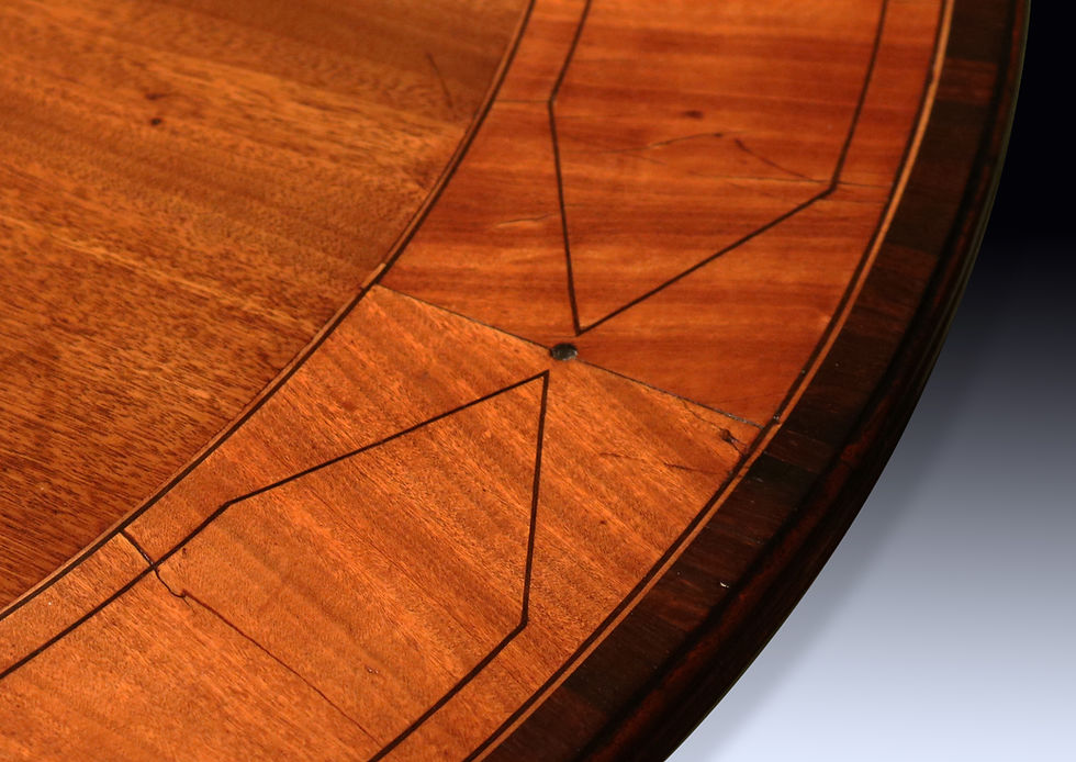 Thumbnail: Antique George III period figured mahogany oval breakfast table