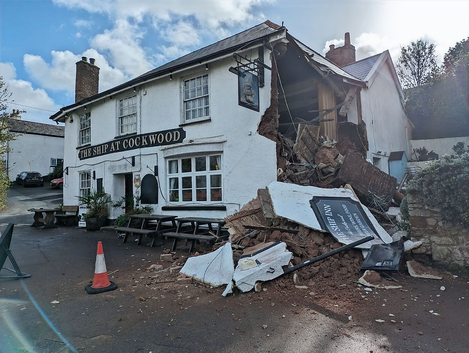 A pub with one wall fallen down
