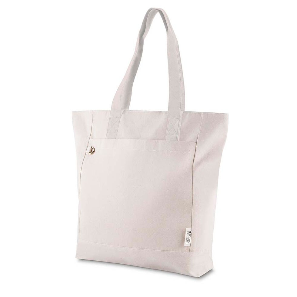 Sacola personalizada em algodão mescla reciclado 140 g/m² com alça de 65 cm.