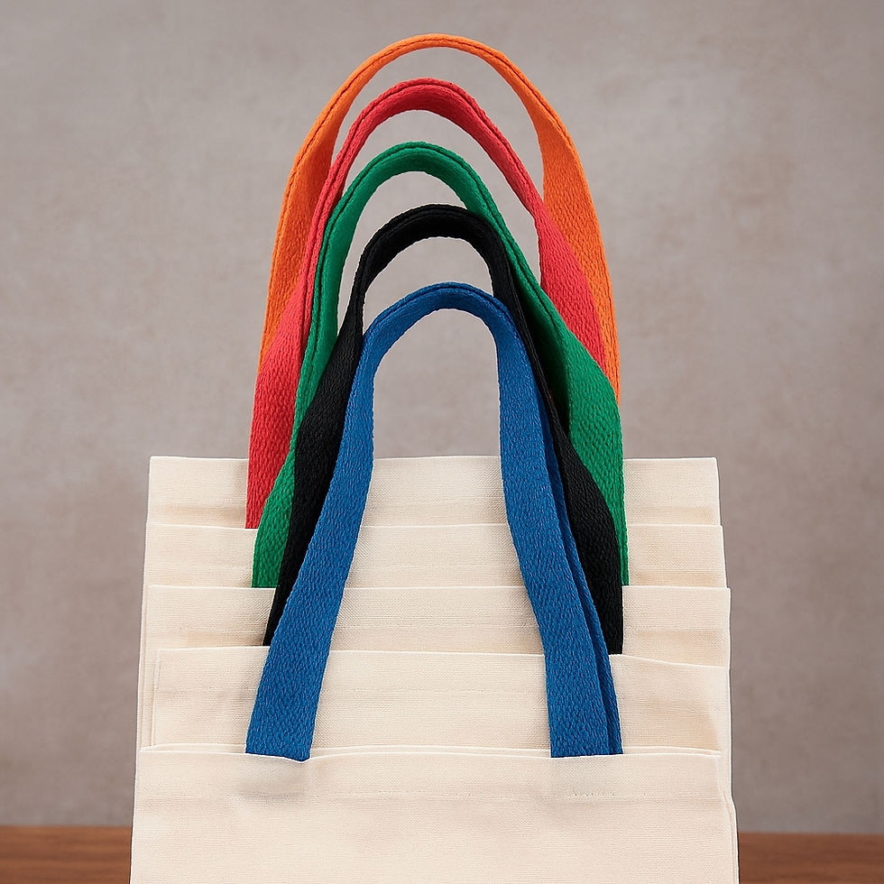 Sacola de algodão com alças trançadas, resistente e reutilizável, ideal para personalização com logotipo.