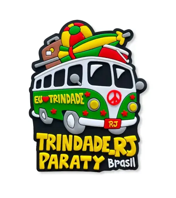 Imã de geladeira Trindade RJ Kombi personalizado com design inspirado na clássica Kombi