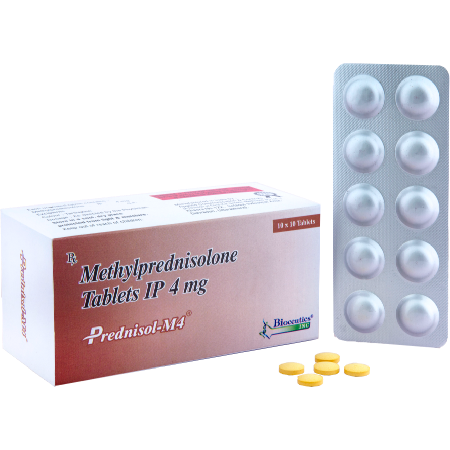 Prednisol-M4 Methylprednisolone Tablets IP 4mg box and blister pack