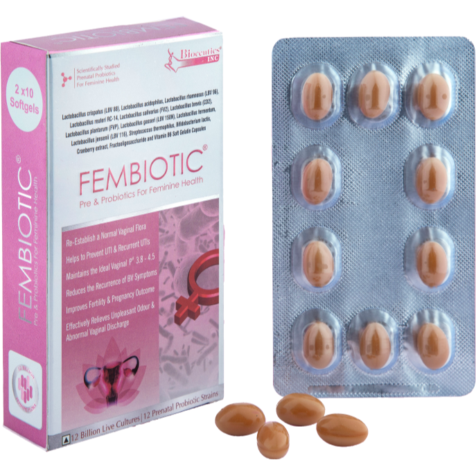 FEMBIOTIC probiotic box with capsules and blister pack