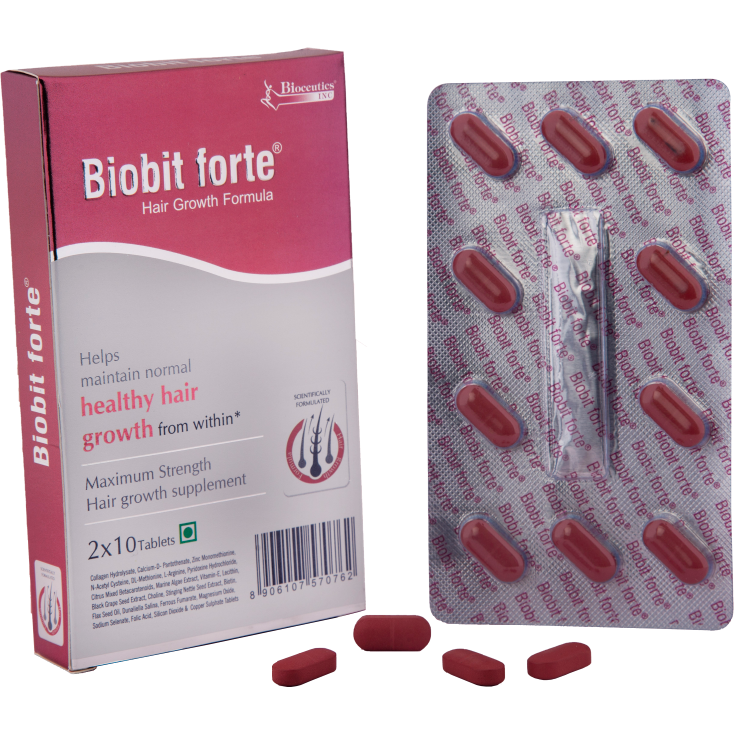 Biobit Forte hair growth formula box and blister pack