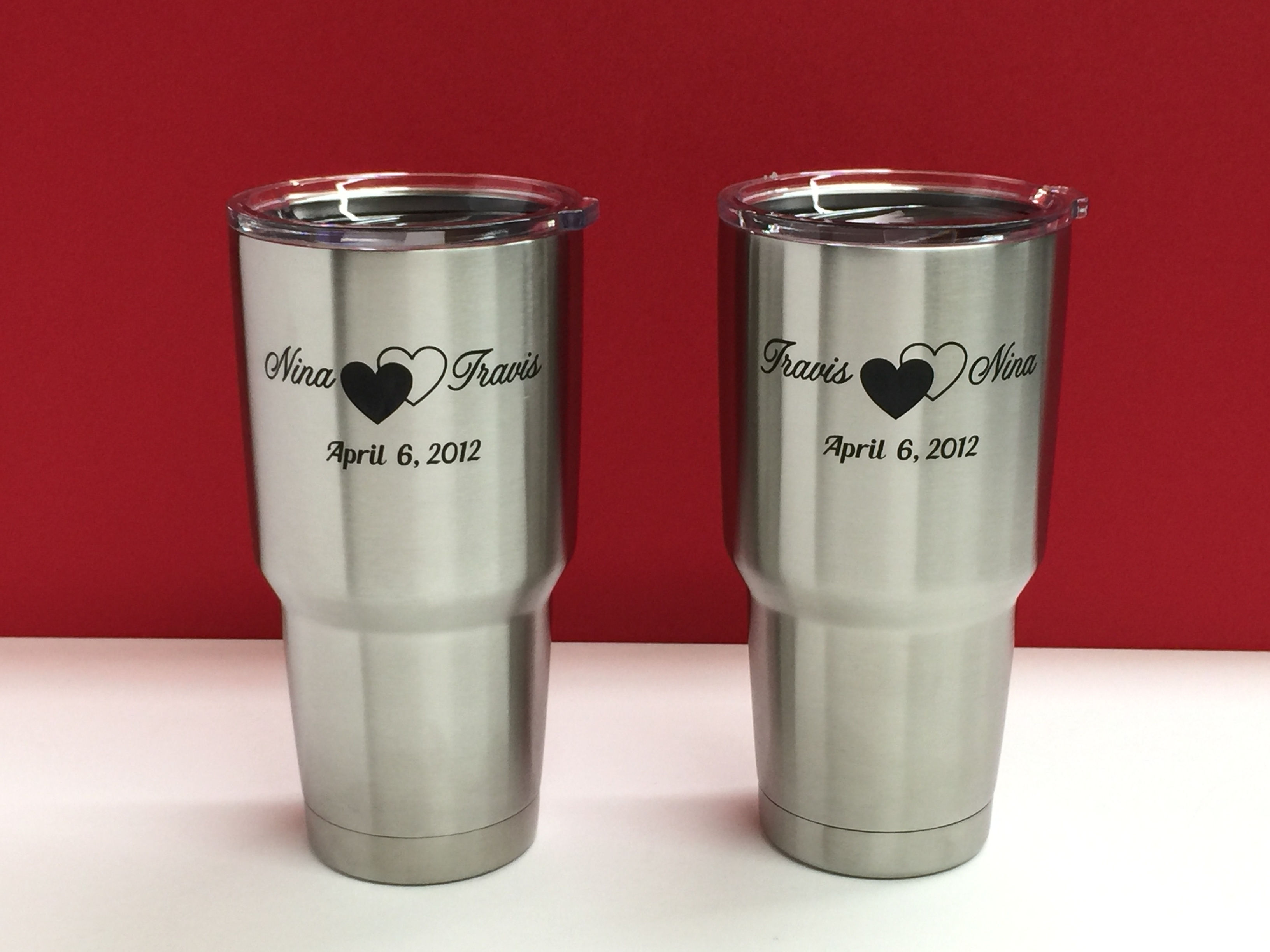 Double Heart Design Engraved w/Custom Name 20 oz YETI Rambler