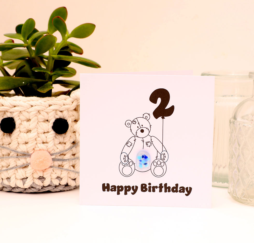 Front view Teddy bear boys second birthday card