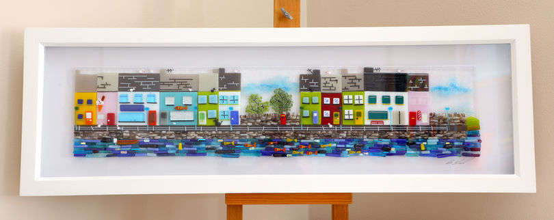 Discover the stunning Fused Glass Picture Down by The Harbour, a unique piece by Greig Black. Experience artistry and tranquility in your space.