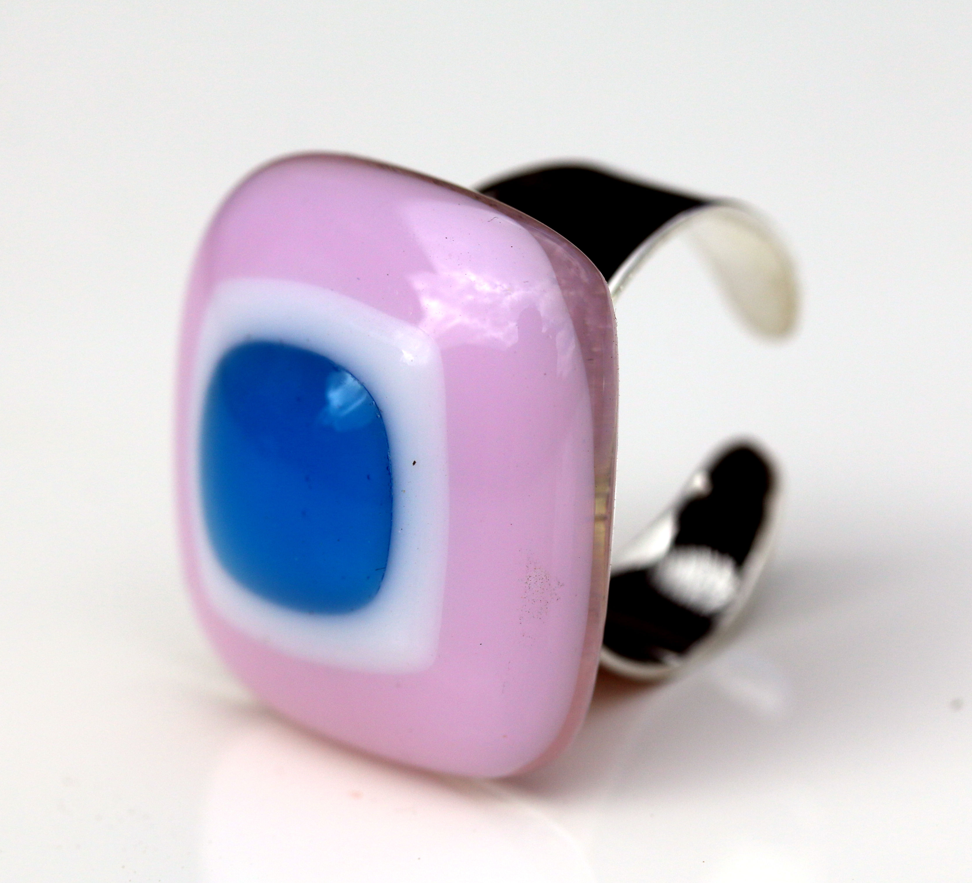 Pink,White and Blue Glass Ring Front View