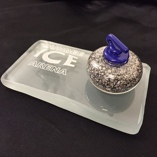 Large Grey Curling Stone On Flat Ice Block Award Front View