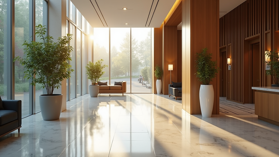 High angle view of a sparkling clean commercial lobby area
