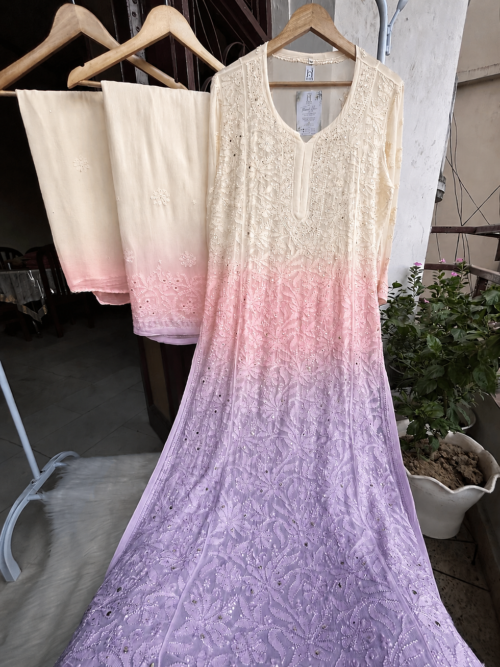 Thumbnail: Premium resham jaal viscose set with mukesh. 