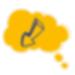 Image of yellow speech bubble with a navy arrow inside