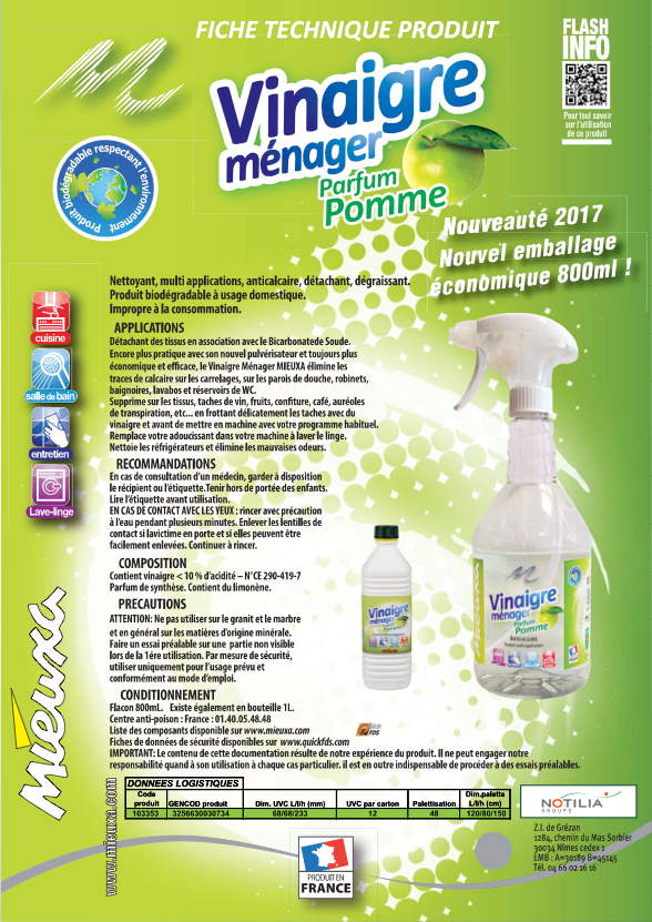 縮圖：J2/ 法國🇫🇷天然家用清潔白醋 800ml，味道： 蘋果或柑橘味。
