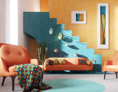Marigold, teal and orange living room inspirations.