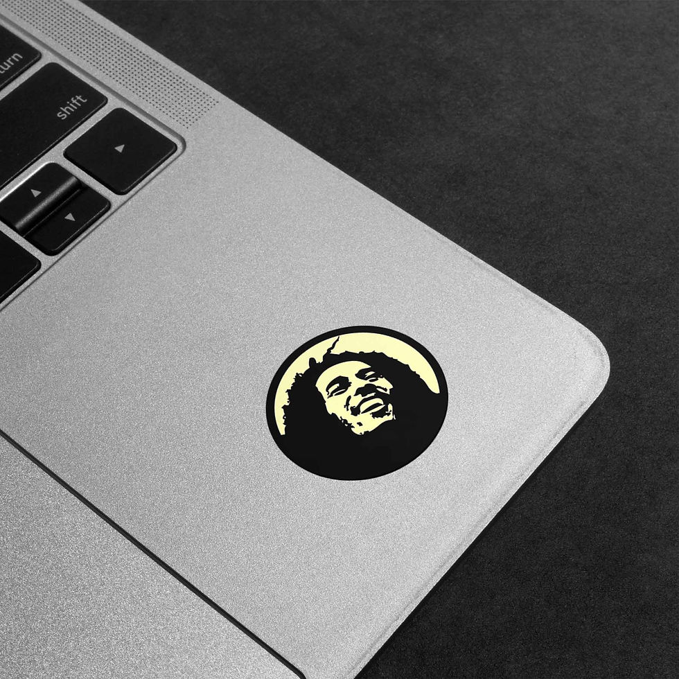 Thumbnail: Bob Marley portrait vinyl sticker featuring a monochrome artistic silhouette design inspired by the reggae music icon.