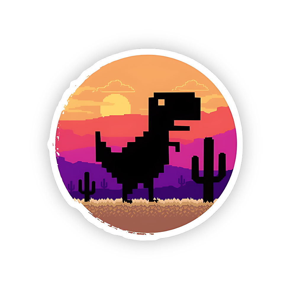 Pixel dinosaur sunset retro gaming vinyl sticker