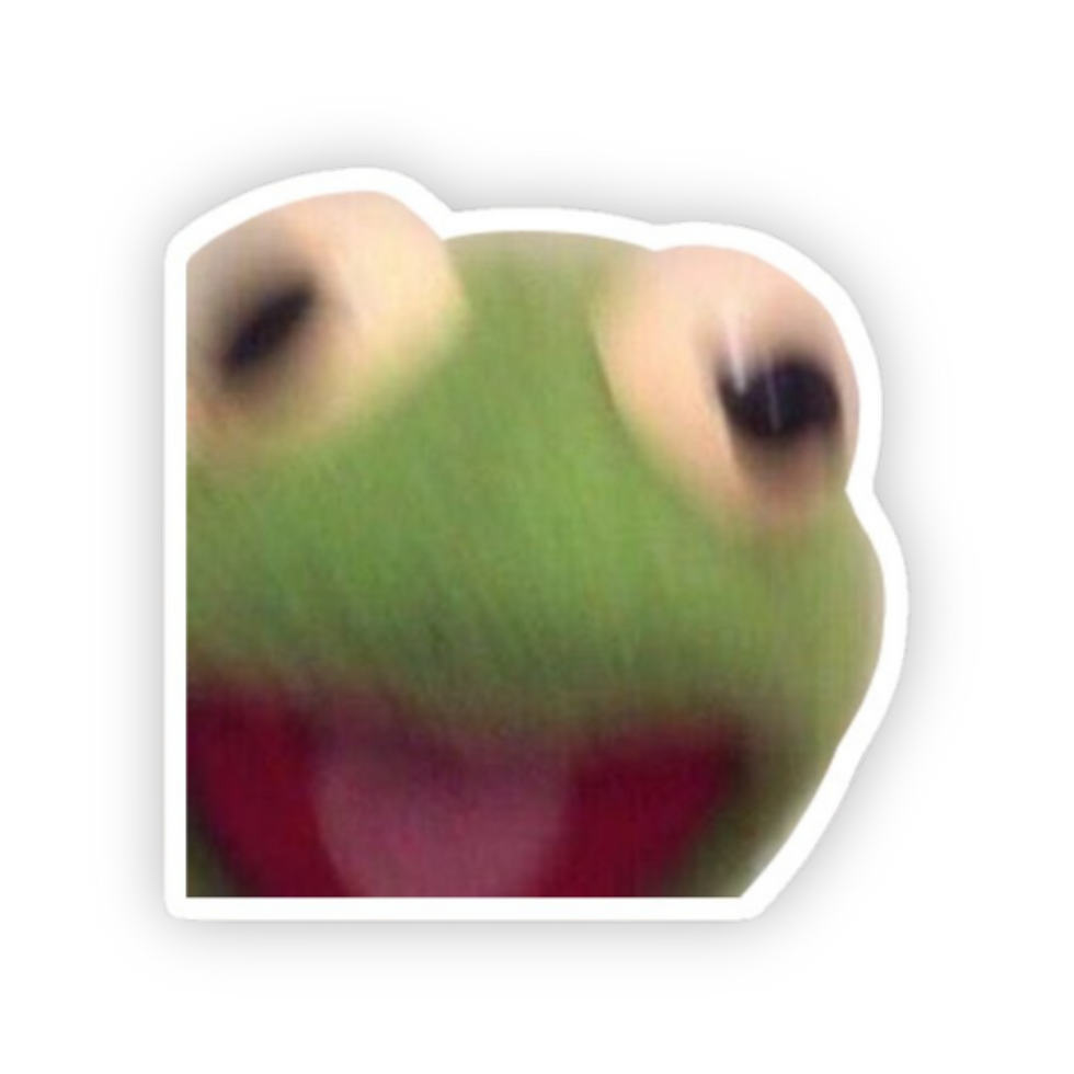 Kermit Screaming Meme Sticker featuring a closeup chaotic frog reaction face with a surprised expression