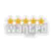 Sticker with the word "WANTED" in white letters and five yellow stars below it.