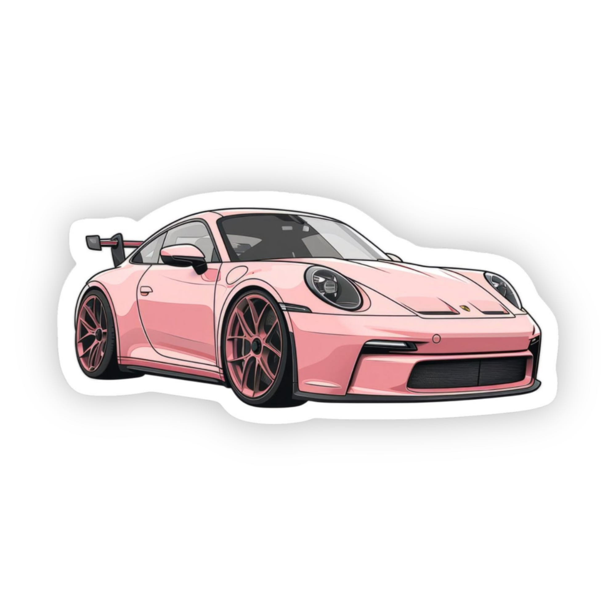 Pink Porsche vinyl sticker featuring a sleek luxury sports car in a modern automotive illustration style.