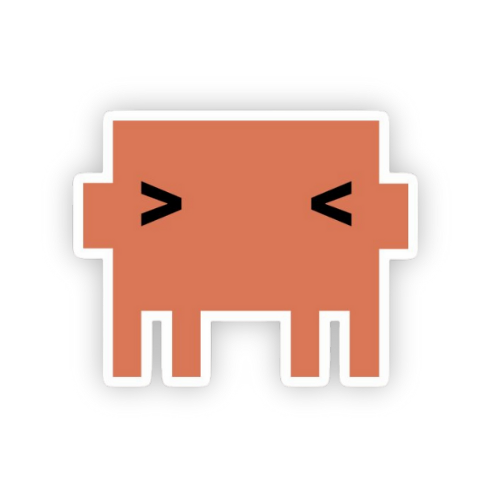 Cute coding monster sticker featuring a minimalist pixel-style character design for programmers, developers