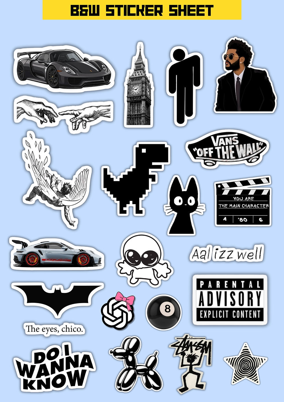 Shop Sticker Fever B&W Aesthetic Mini Sticker Sheet Pack of 20. Premium waterproof vinyl stickers for laptops, phones, journa