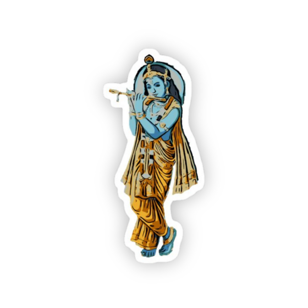 lord krishna playing flute sticker featuring a traditional blue krishna illustration in devotional hindu artwork
