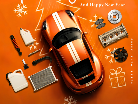 an orange sport car and car parts and holiday business hour schedule
