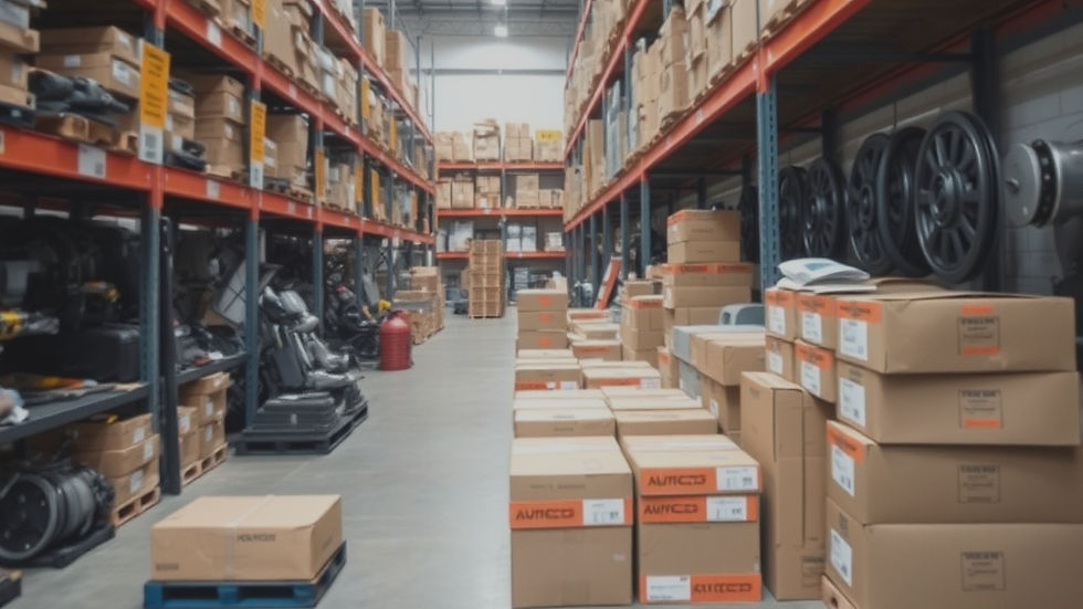 a big auto parts warehouse have many 貨架, some parts located on the shelf like control arms