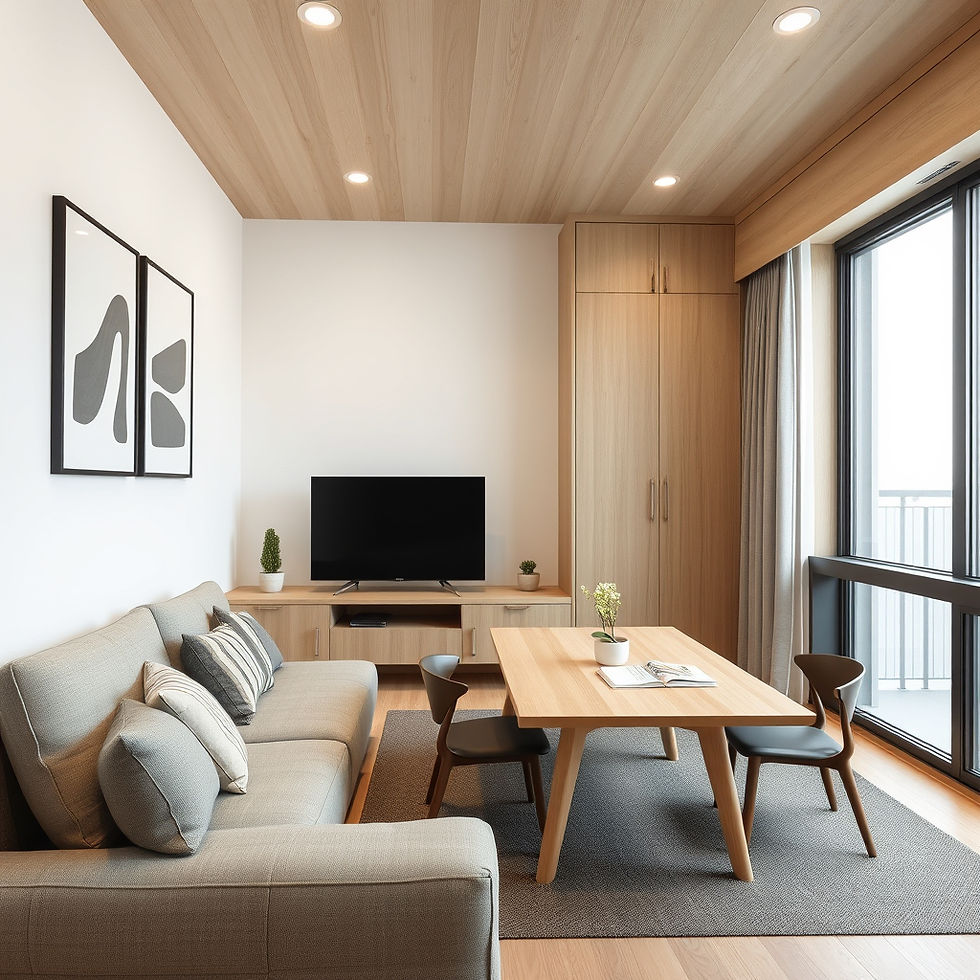 modern fully furnished japanese Scandinavian serviced apartment interior light oak wood co