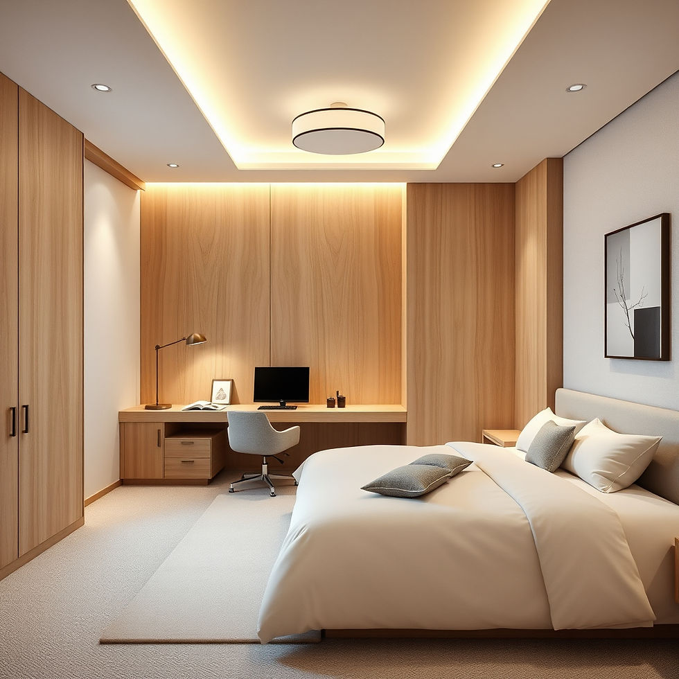 modern minimalist Japandi Scandinavian artistically furnished comfortable luxury bedroom w