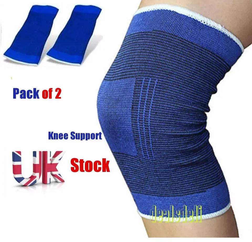 Set of 2 elasticated knee support braces, designed for arthritis, injury recovery, and sports activities.
