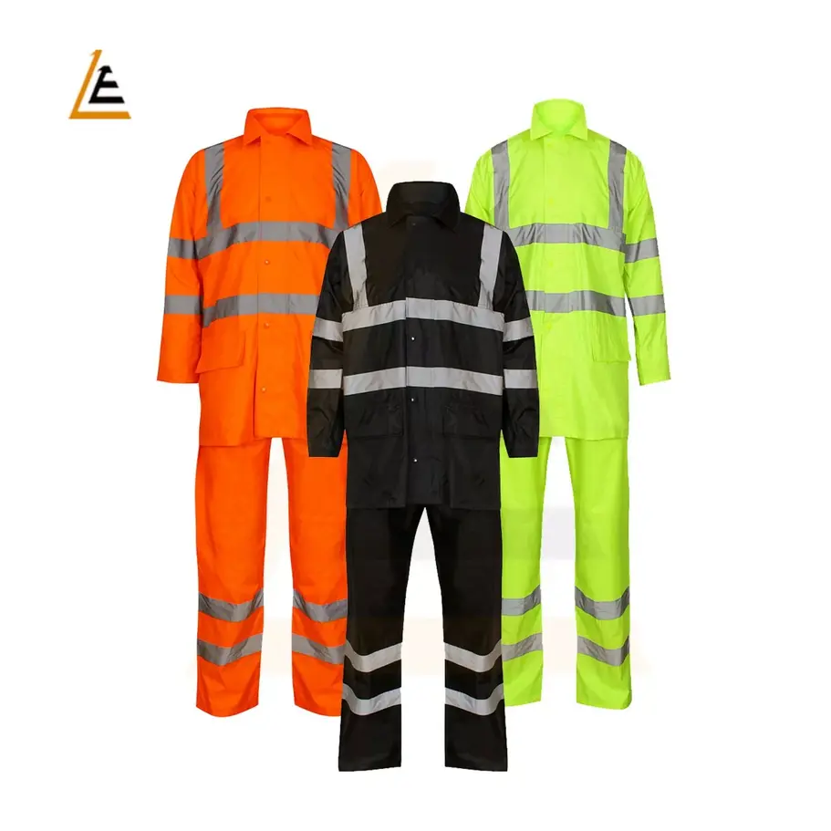 High visibility storm shield waterproof rain suit, designed for protection in heavy rain and low-light conditions.