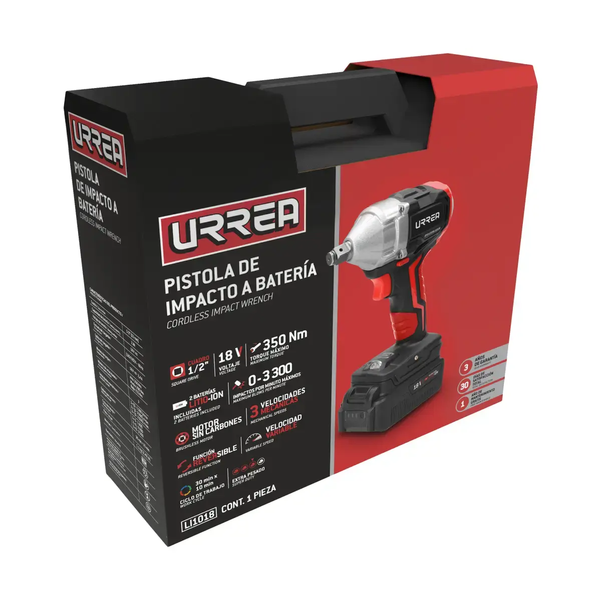 Pistola de impacto 1/2" a batería Litio-ion 18 V, 350, 280, 215 Nm
