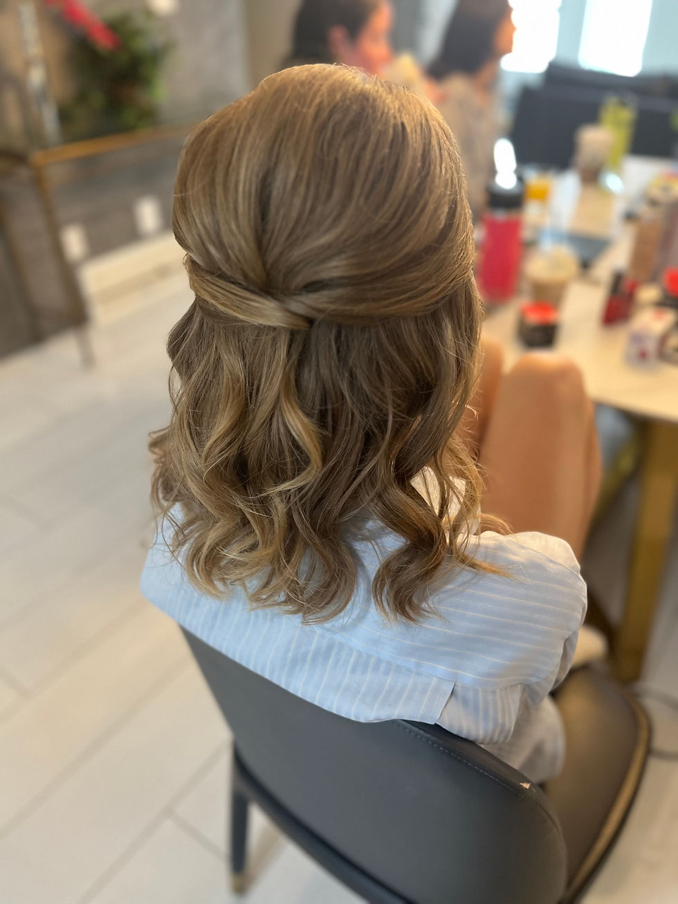 half up on short blonde hair