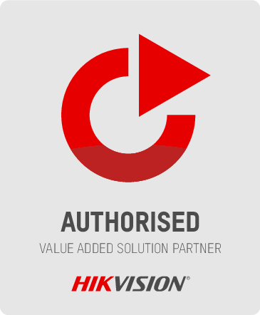 Close-up view of a security control panel featuring Hikvision technology