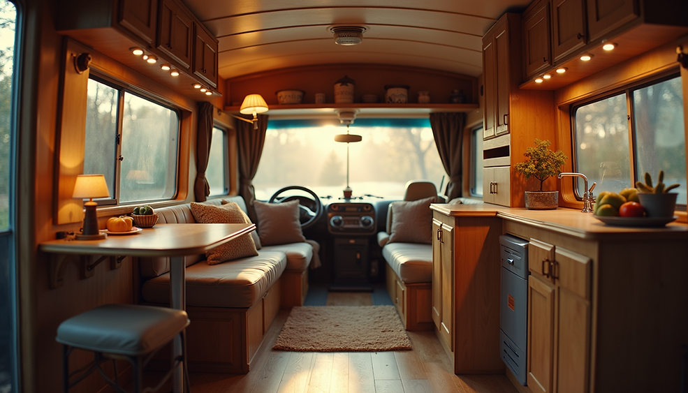 skoolie interior cozy home