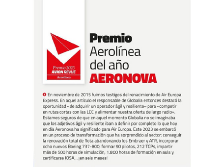 Premio a la mejor aerolínea del año.