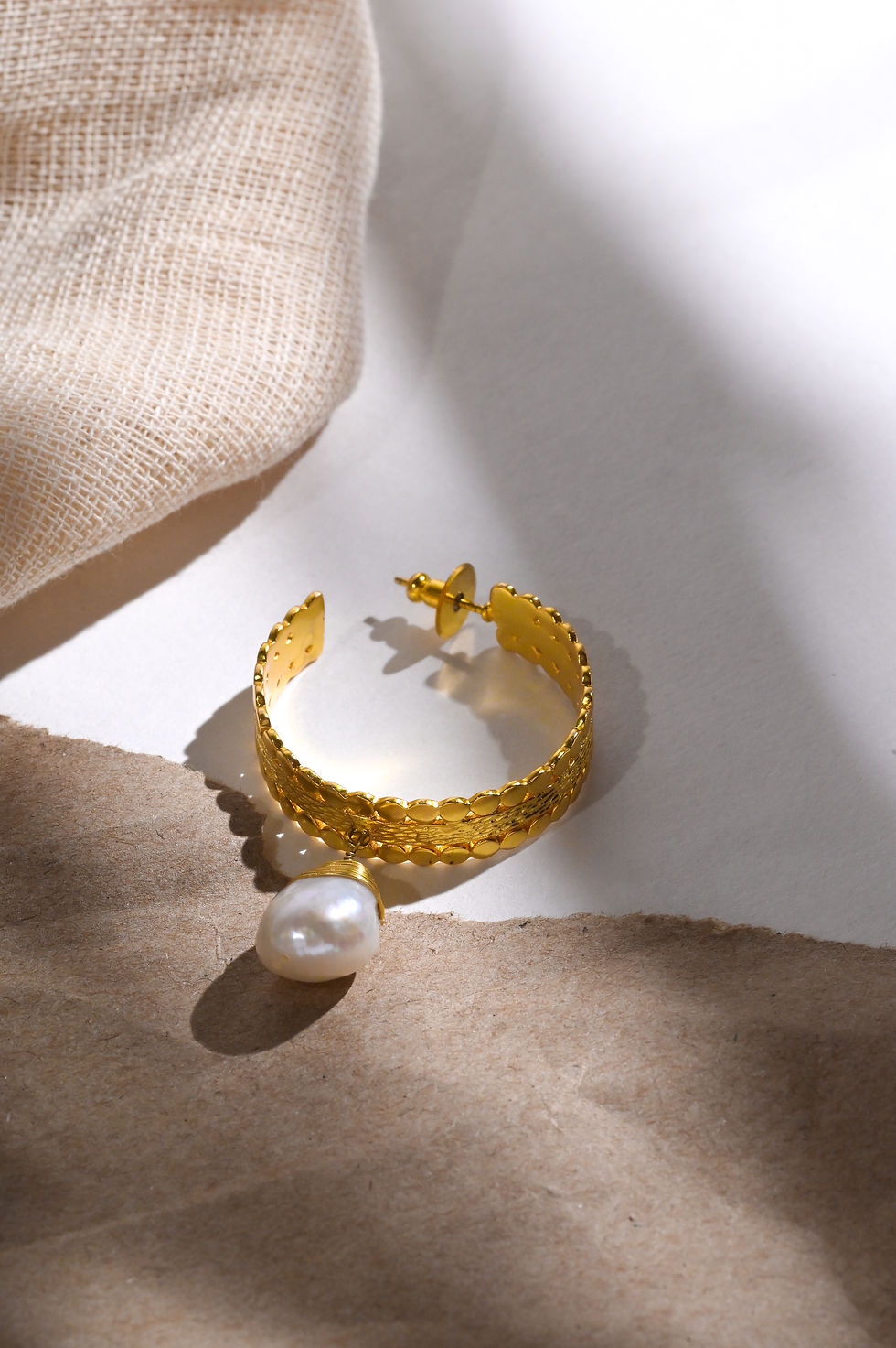 Thumbnail: Stylish intricate design hoop earrings with a dangling pearl — a trendy statement accessory - luxury statement accessory