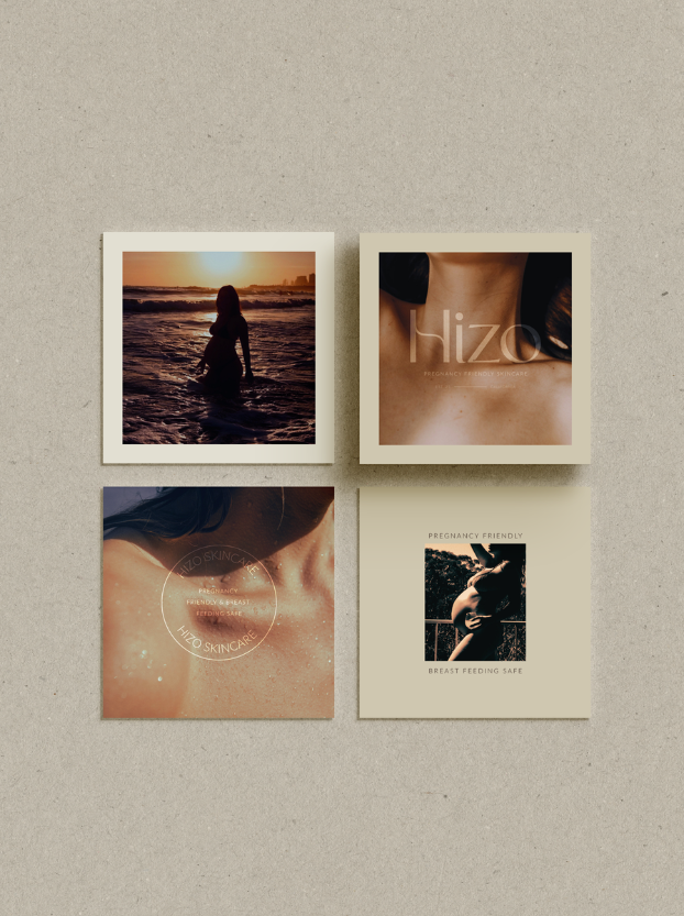 Skincare branding scene with four images and brand logo.