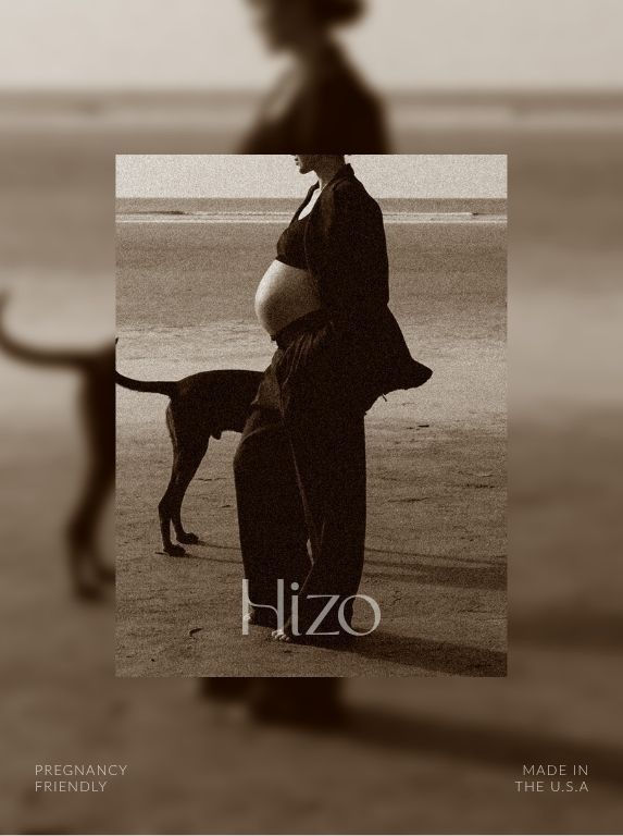 Brand identity for a clean, pregnancy friendly skincare brand over the sepia toned images of a pregnant woman at the beach.