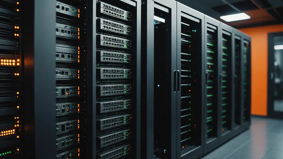 Close-up view of a modern firewall device working in data center