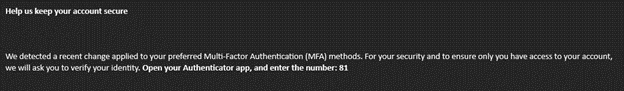 Inviting user to enter the number into the MFA app