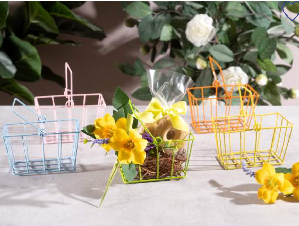 Cestino rettangolare in metallo colorato c/manico pieghevole