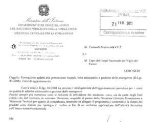 AVVIO CORSI di formazione e aggiornamento addetti alla prevenzione e lotta antincendio.