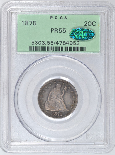 1875 PROOF TWENTY CENT PIECE PCGS PR55 CAC OGH UNIQUE SCARCE TYPE