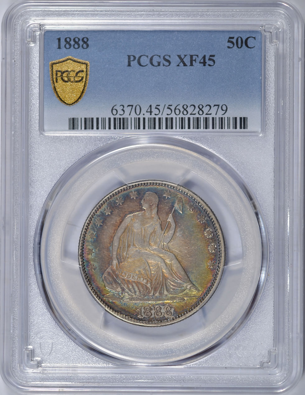Thumbnail: 1888 SEATED LIBERTY HALF DOLLAR PCGS XF45 RAINBOW TONED TOUGH DATE NICE