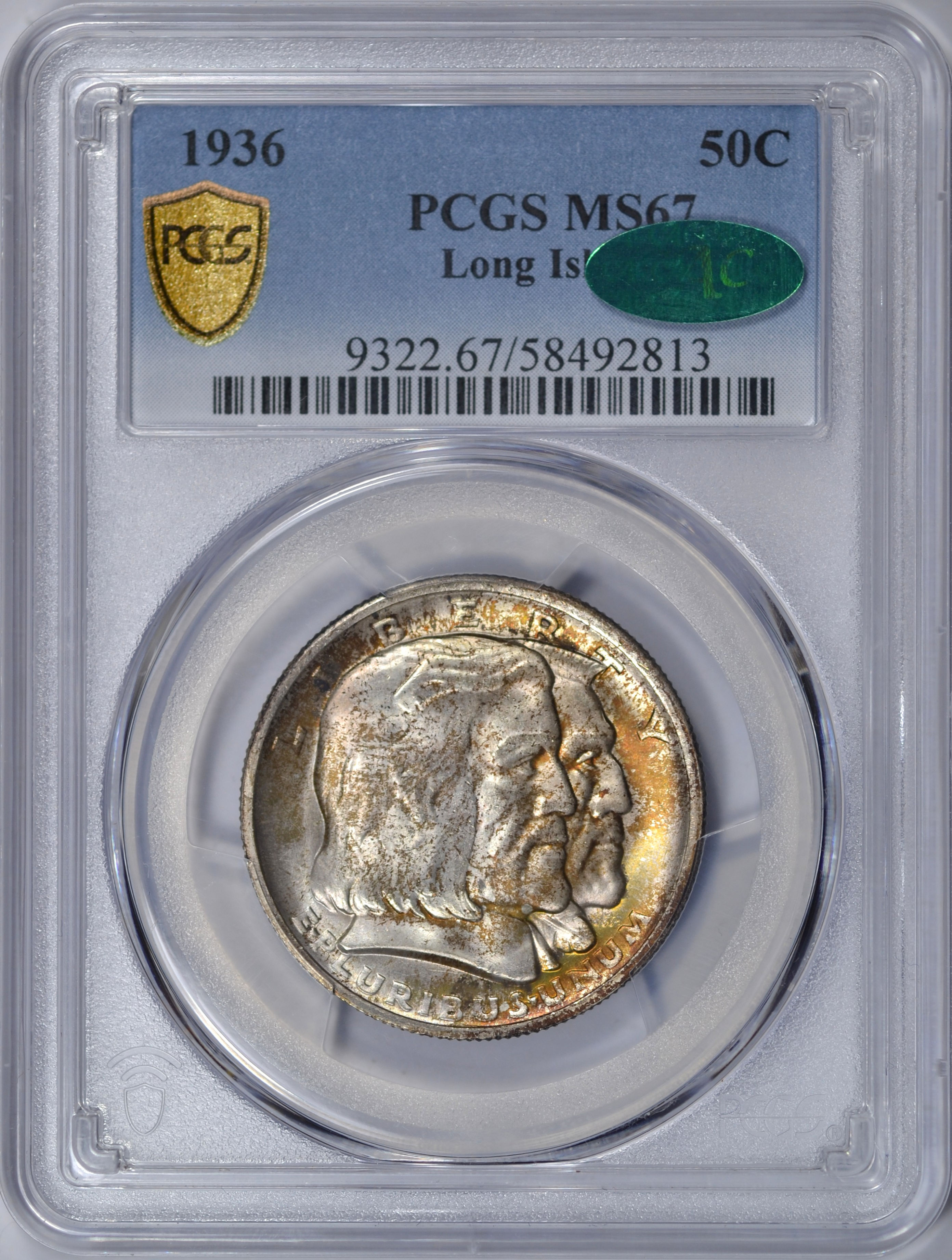1936 LONG ISLAND COMMEMORATIVE HALF DOLLAR PCGS MS67 CAC NICE GEM