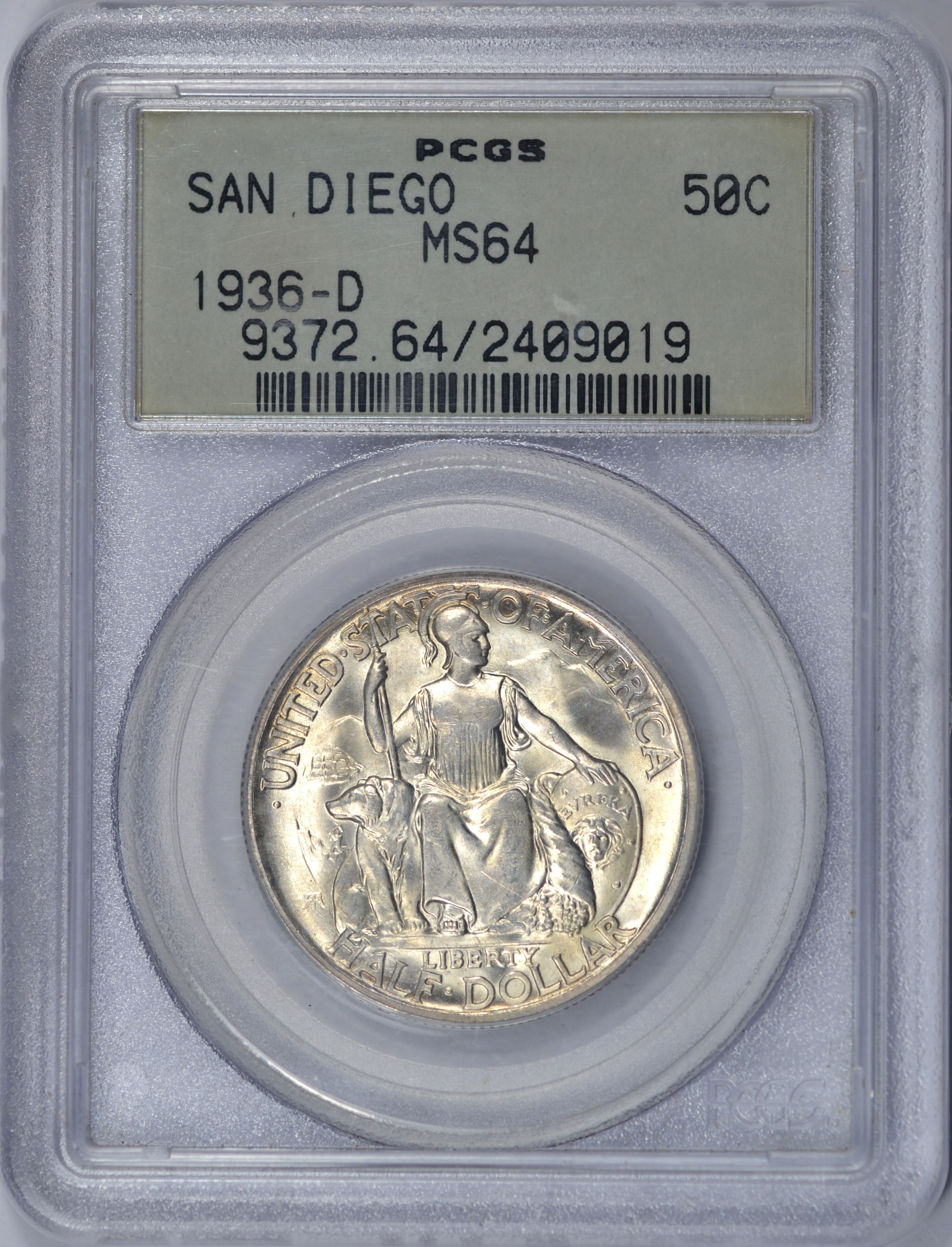 1936-D SAN DIEGO HALF DOLLAR PCGS MS64 OGH