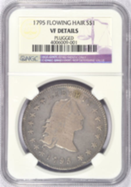 1795 FLOWING HAIR SILVER DOLLAR NGC VF DETAILS 3 LEAVES SOLID COIN